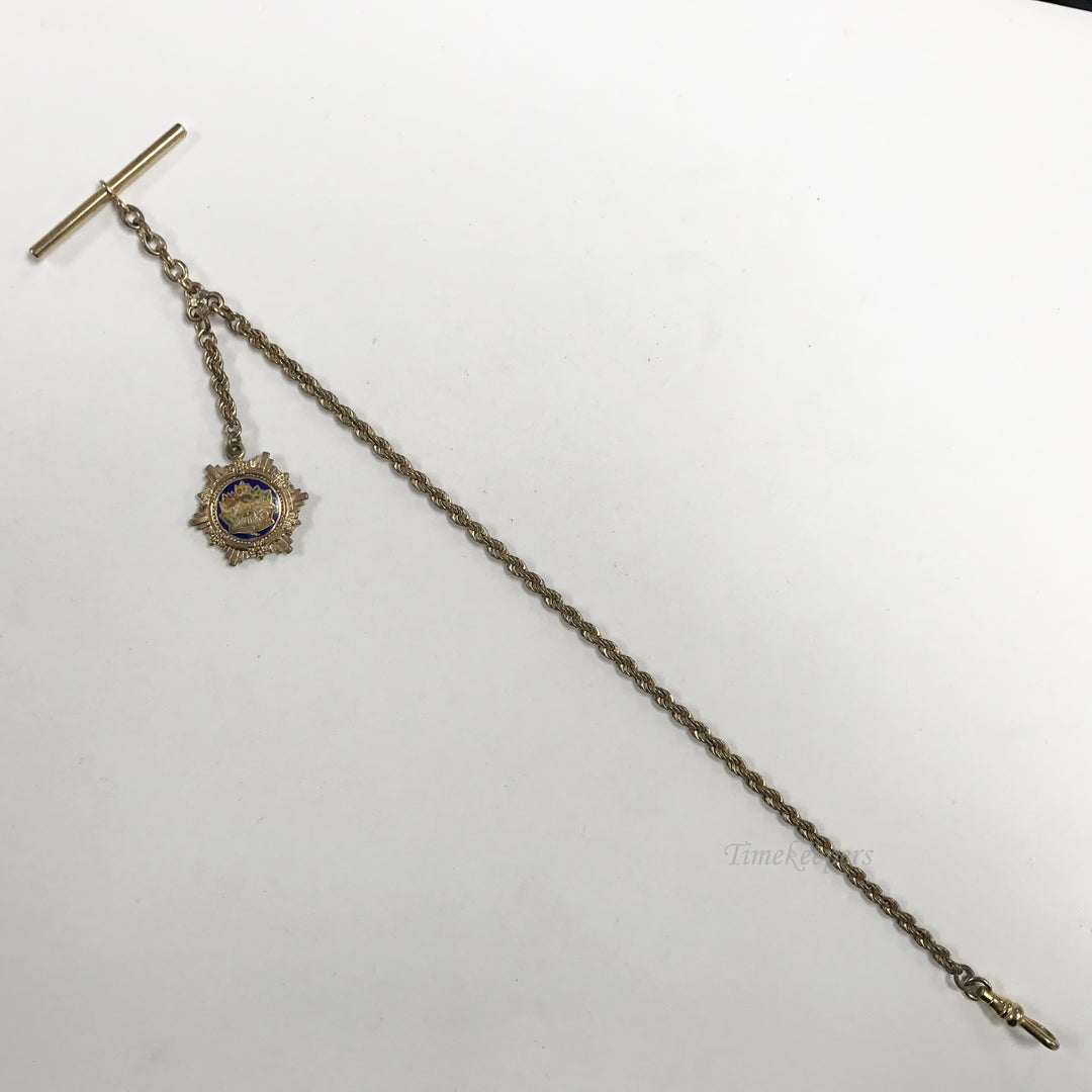 e575 Antique Gold Filled Vest Pocket Watch Link Chain Spring Clasp & Pendant