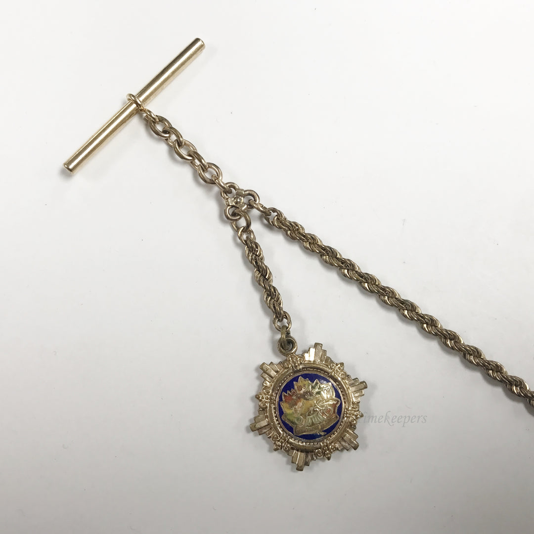 e575 Antique Gold Filled Vest Pocket Watch Link Chain Spring Clasp & Pendant