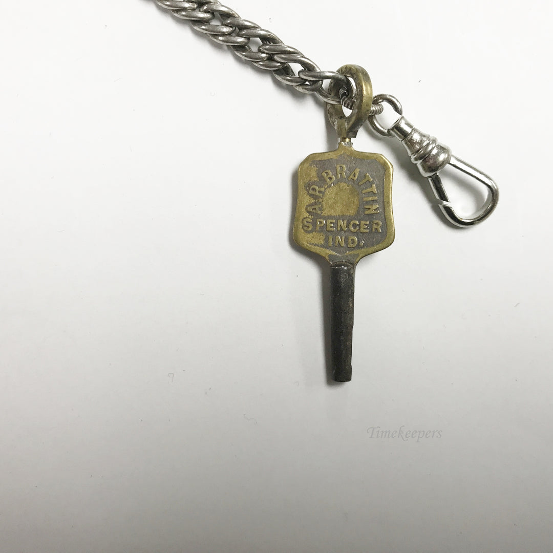 e577 Antique Sterling Silver Vest Pocket Watch Link Chain Spring Clasp Key Pendant