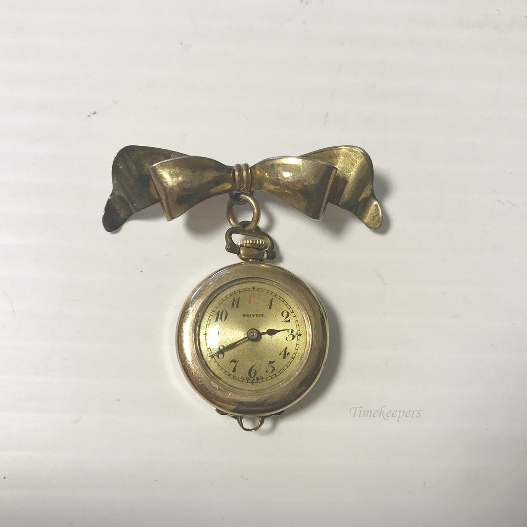 e603 Vintage Gold Tone Bristol Swiss Lapel Brooch Watch 15J