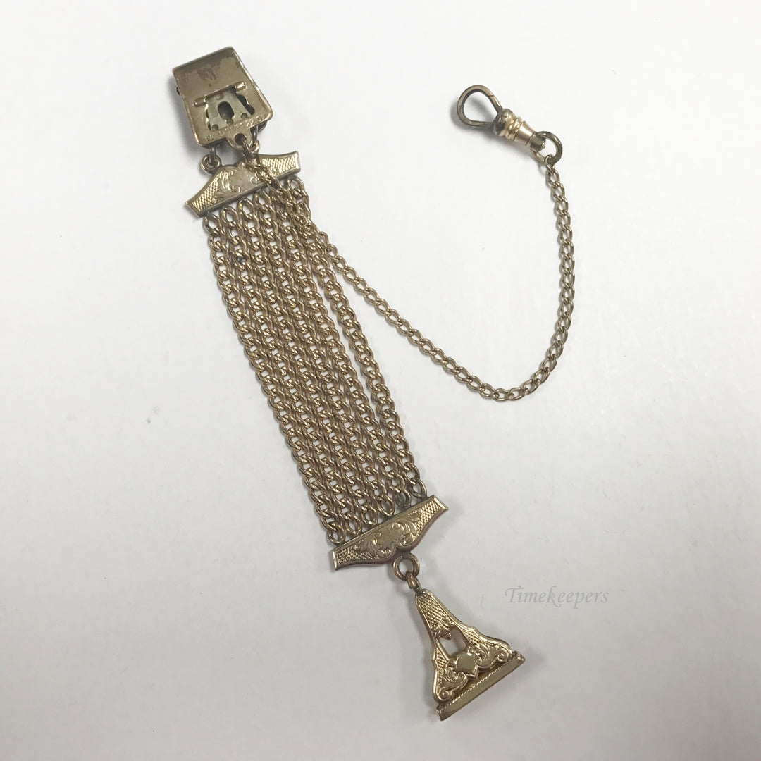 e716 Antique Gold Filled Multi-Chain Fob Vest Pocket Watch Chain Stamp Medallion