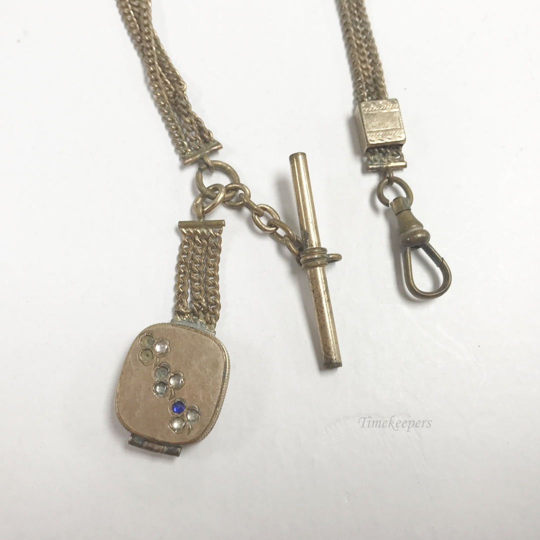 e721 Vintage Gold Filled Vest Pocket Watch Chain with Locket Pendant