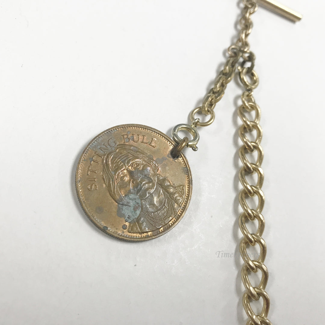 e722 Vintage Gold Filled Vest Pocket Watch Chain with Coin Medallion Pendant