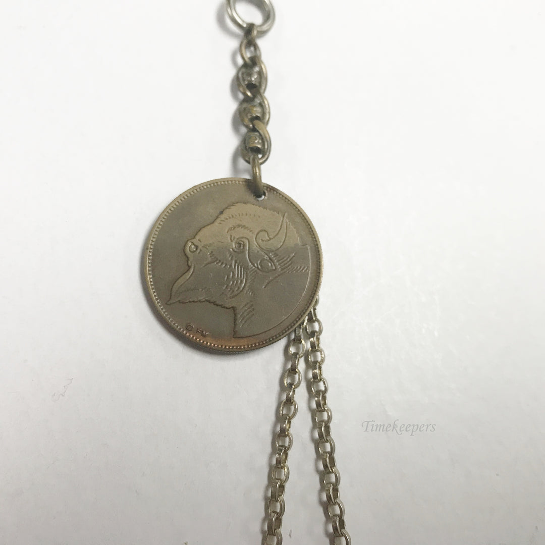 e723 Vintage Gold Filled Vest Pocket Watch Chain with Coin Medallion Pendant
