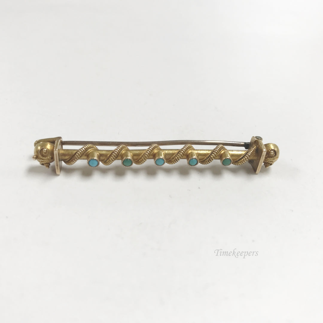 e800 Vintage 14K Yellow Gold Turquoise Twisted Wire Pin Brooch