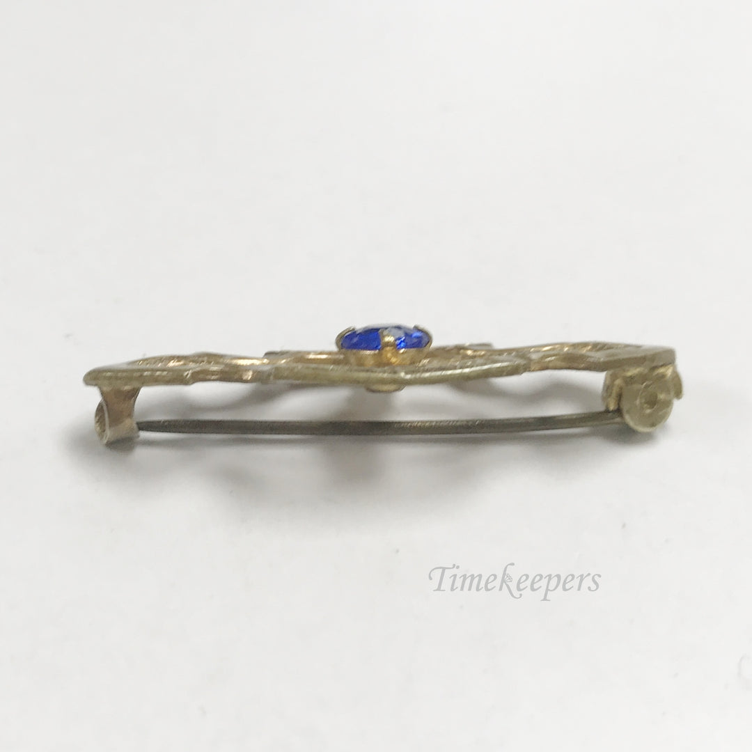 e802 Vintage Unique Gold Filled Blue Stone Filigree Pin Brooch