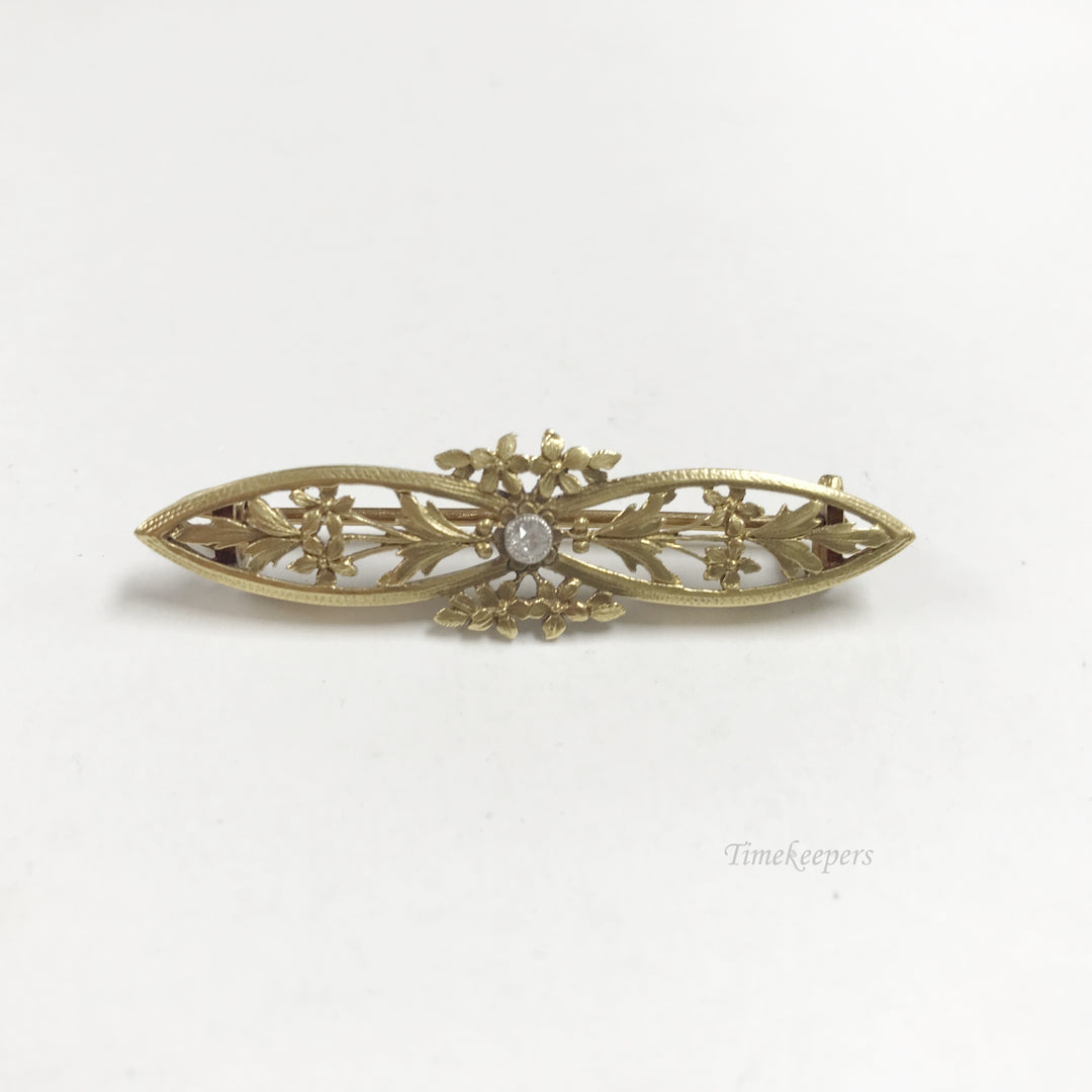 e811 Vintage 14K Yellow Gold Diamond Filigree Pin Brooch