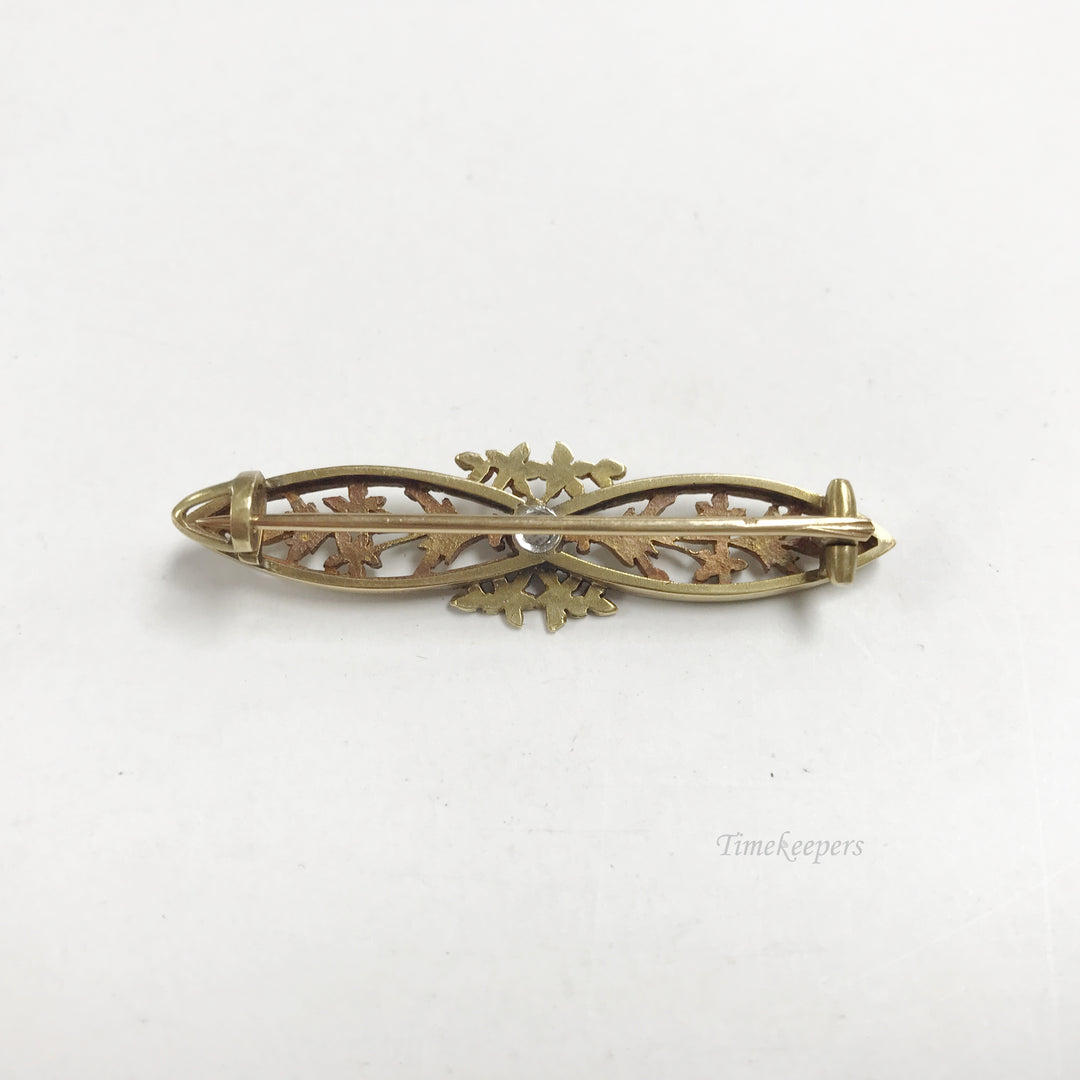 e811 Vintage 14K Yellow Gold Diamond Filigree Pin Brooch