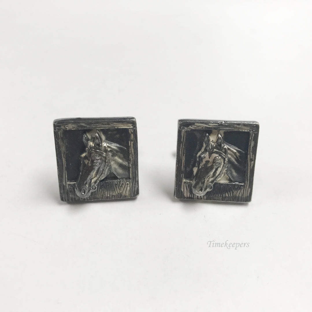 e821 Vintage 3D Horse Silver Tone Cuff Links