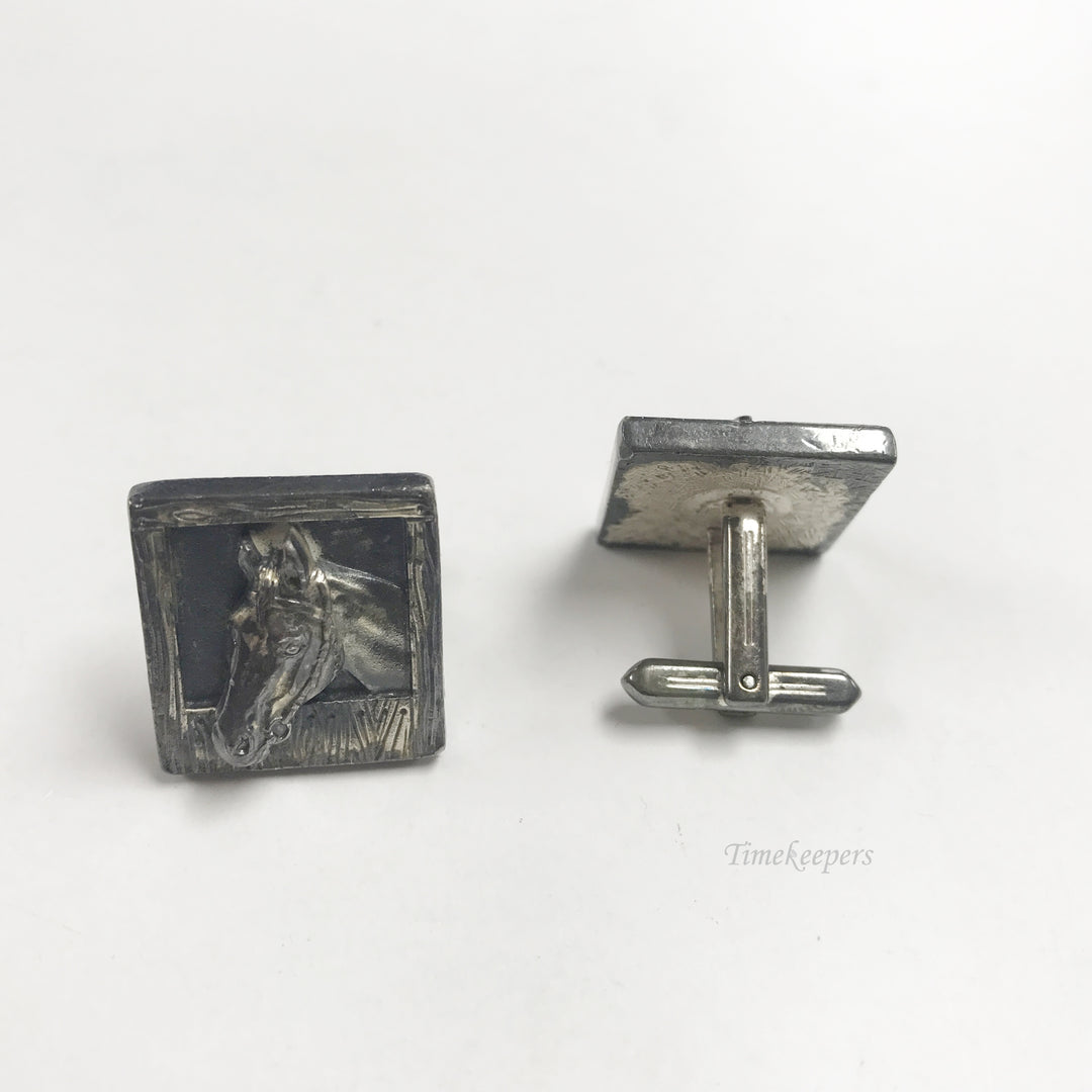 e821 Vintage 3D Horse Silver Tone Cuff Links