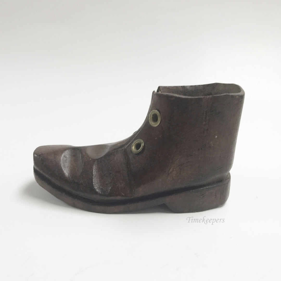 e848 Vintage Decorative Collectible Miniature Brown Boot Hand Carved Wood