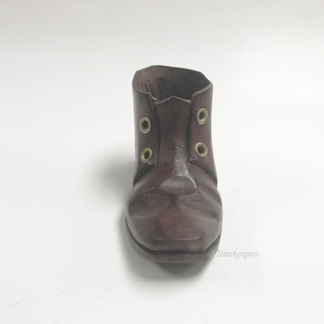 e848 Vintage Decorative Collectible Miniature Brown Boot Hand Carved Wood