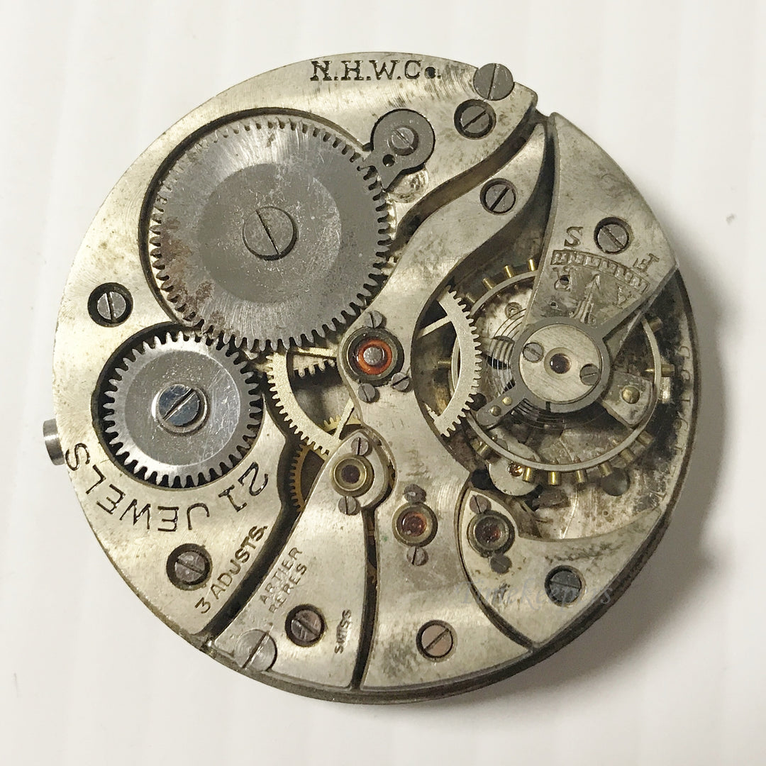 e921 Vintage N.H.W.Co Swiss Wrist Watch Movement for Parts Repair