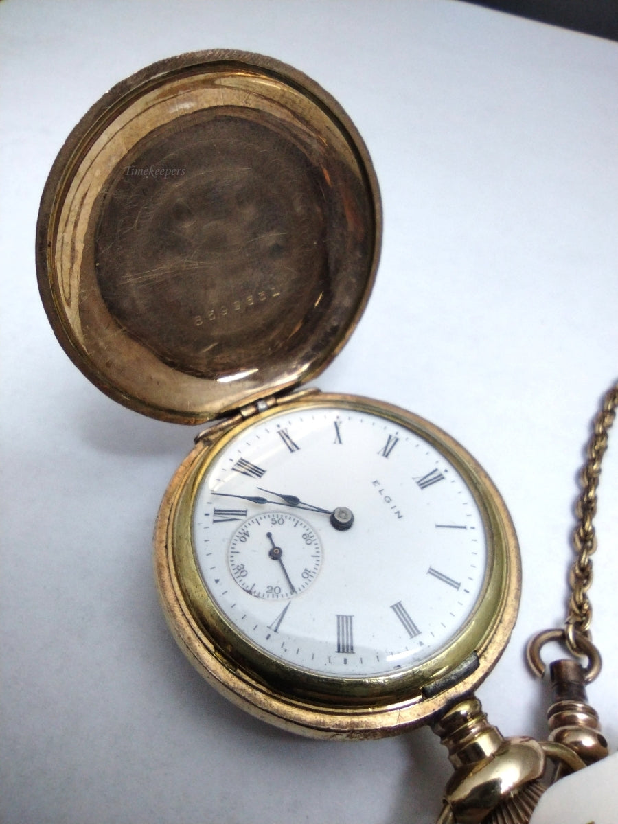 Yellow Gold Filled Elgin Open Face Pocket Watch 7 Jewel Size 6