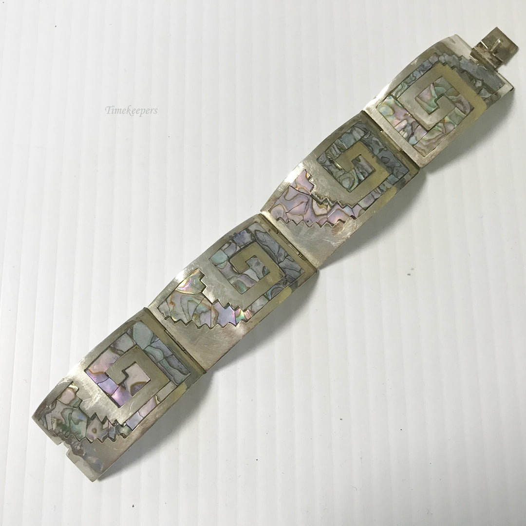 f098 Vintage Mother of Pearl 925 Sterling Silver Link Bracelet 8" Long