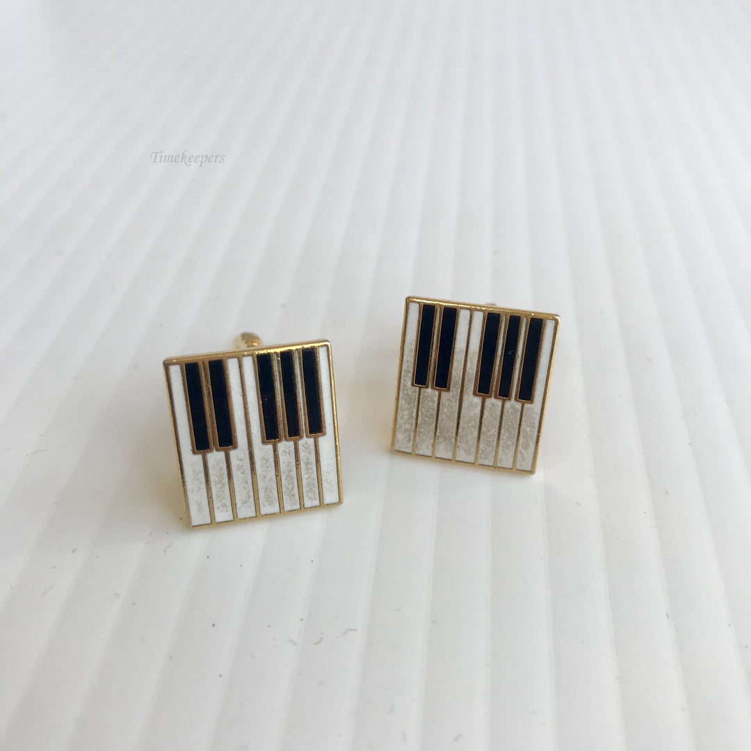 f353 Vintage Gold Tone Square Shape Piano Octave Men's Cuff Links