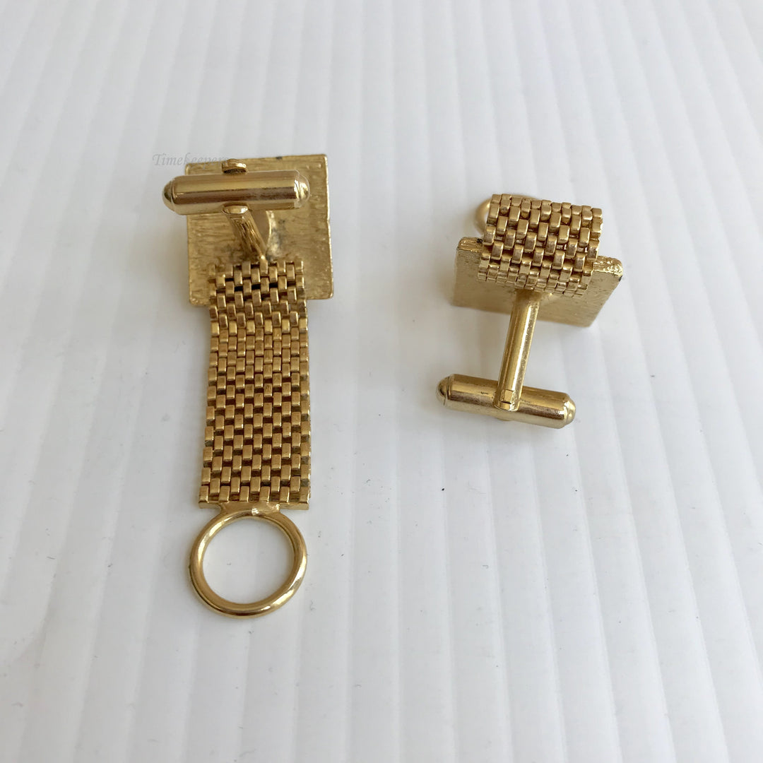 f355 Vintage Gold Tone Square Men's Cuff Links w Link Chain