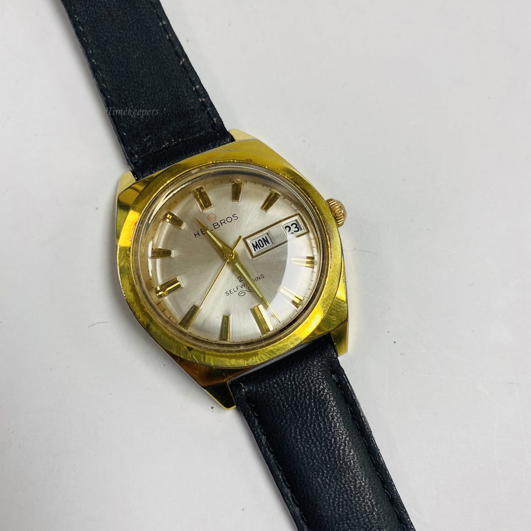 f444 Vintage Helbros Selfwinding Men's Wrist Watch Gold Tone 21J