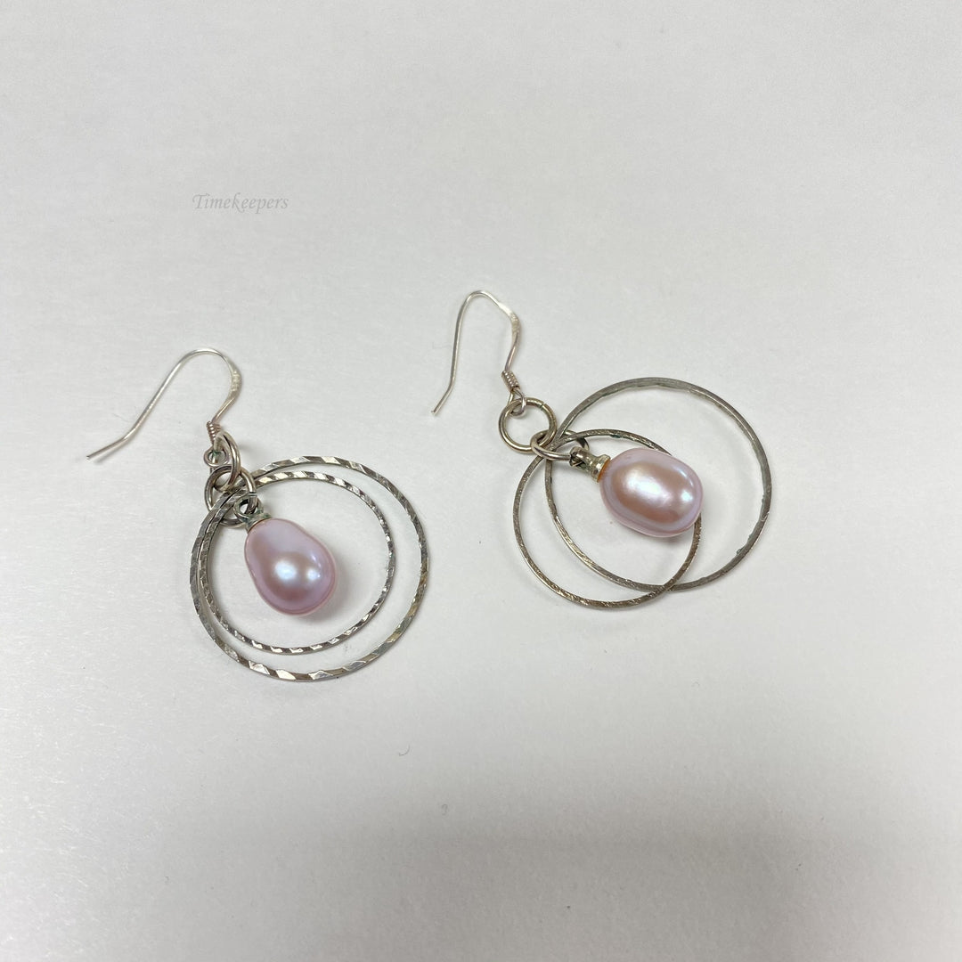 f519 Vintage Sterling Silver Pearl Dangle Earrings