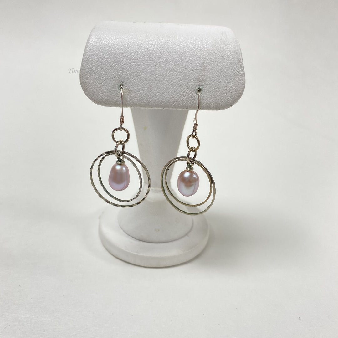 f519 Vintage Sterling Silver Pearl Dangle Earrings