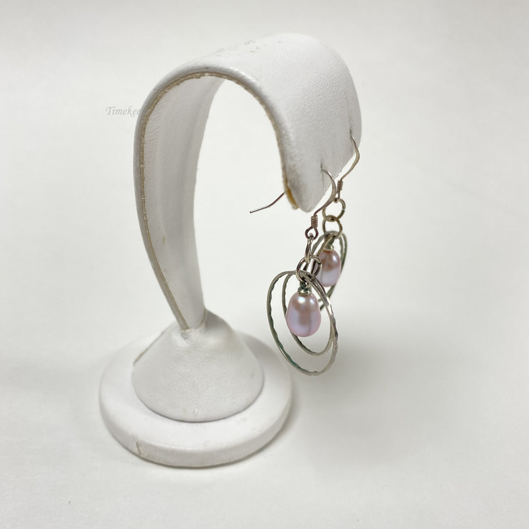 f519 Vintage Sterling Silver Pearl Dangle Earrings