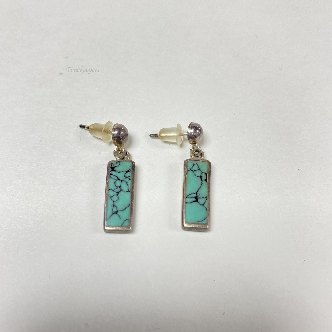 f522 Vintage Sterling Silver Blue Turquoise Dangle Earrings