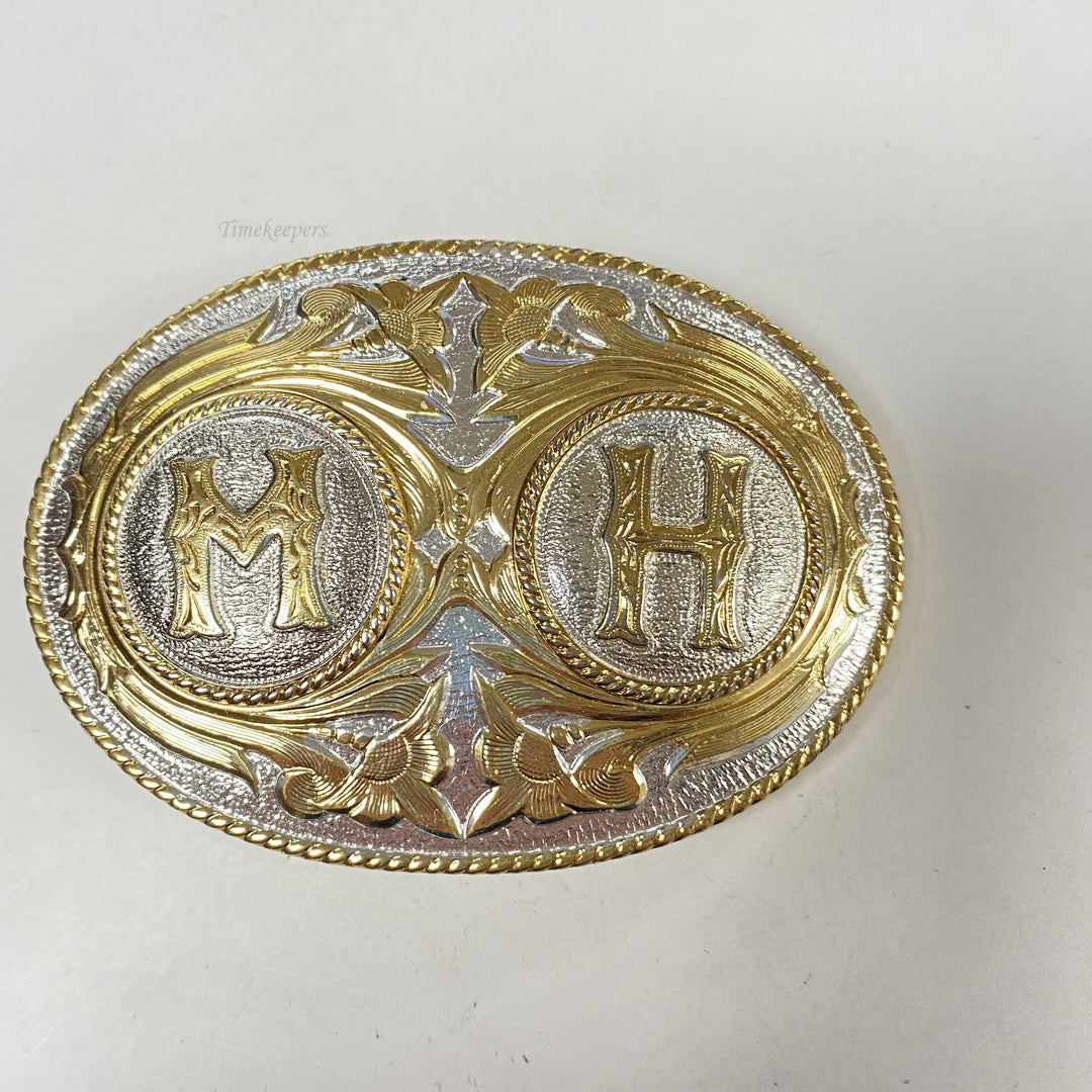 f536 Vintage Gold Silver Tone  M H Jewelry Limited Edition Belt Buckle