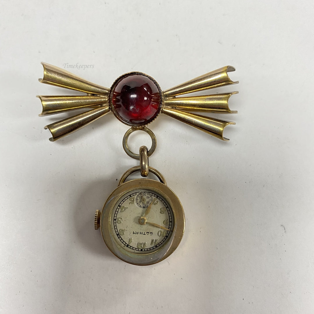 f750 Vintage Gold Tone Gotham Nurse Lapel Brooch Watch 1930's