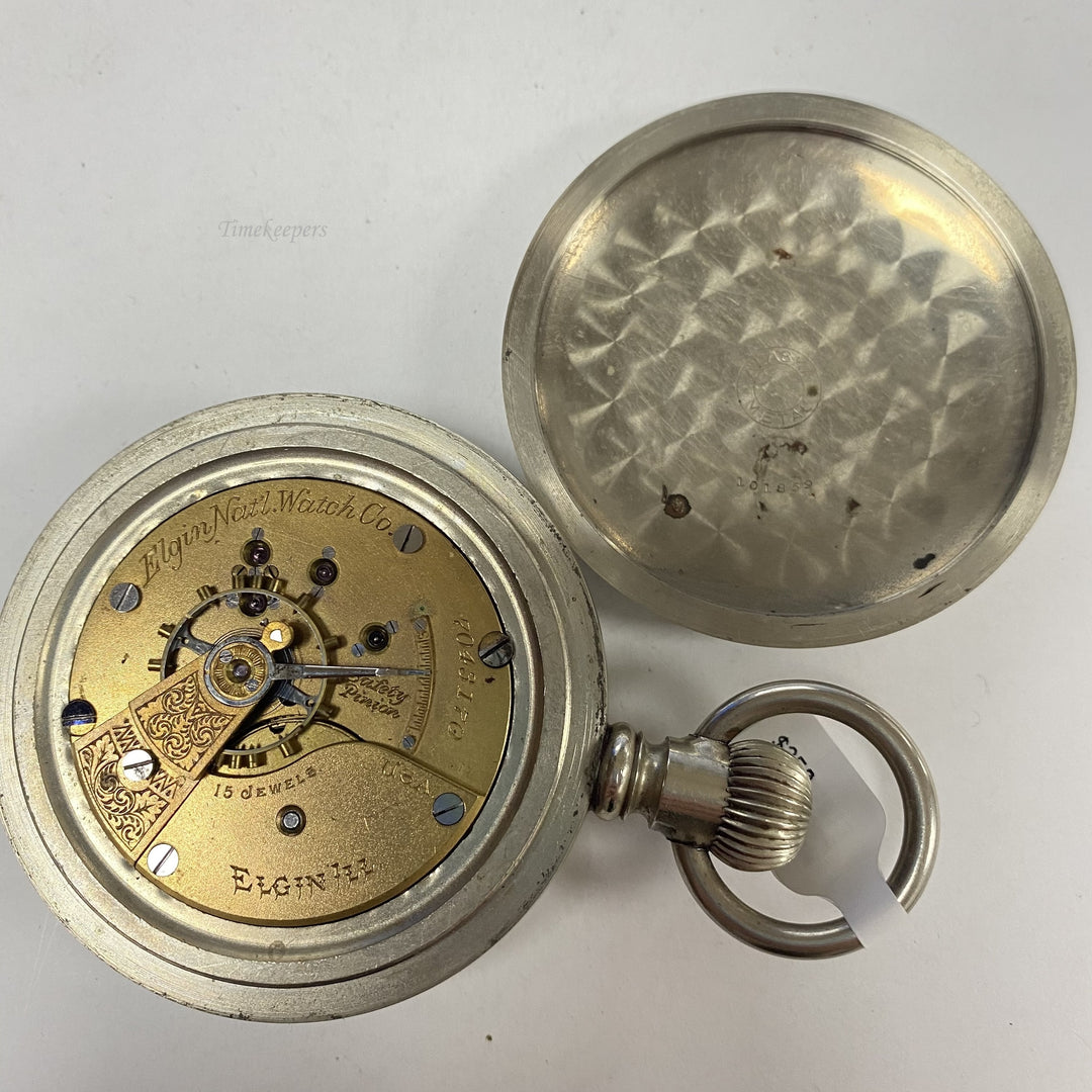 f869 Antique Elgin USA Silver Tone Mechanical Second Hand Pocket Watch 15J