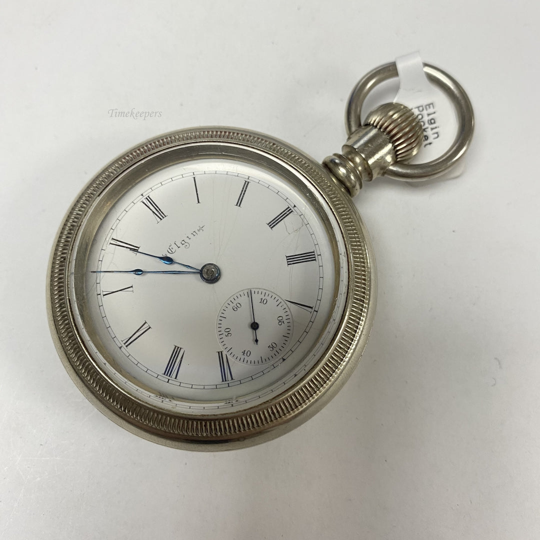 f869 Antique Elgin USA Silver Tone Mechanical Second Hand Pocket Watch 15J