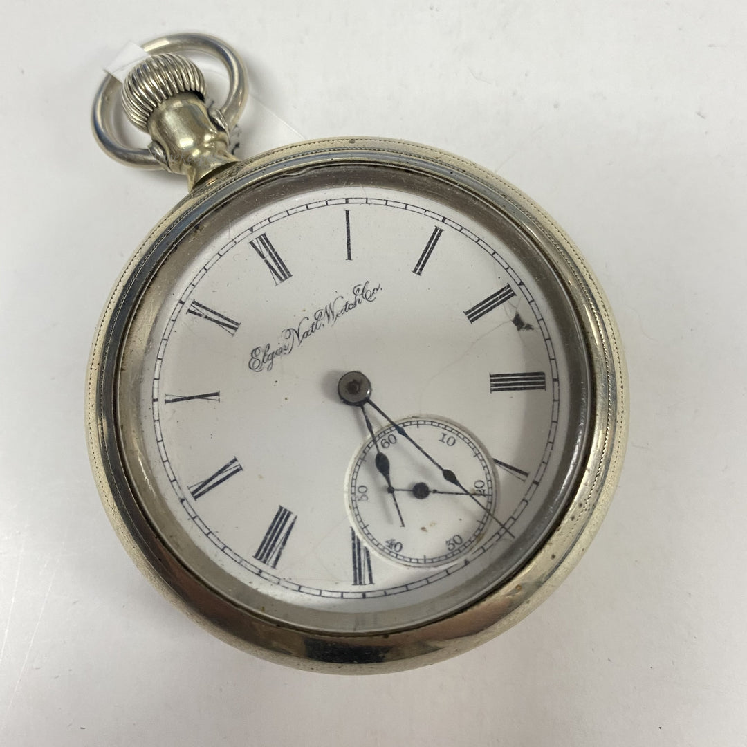 f873 Antique Elgin Silver Tone Mechanical Pocket Watch