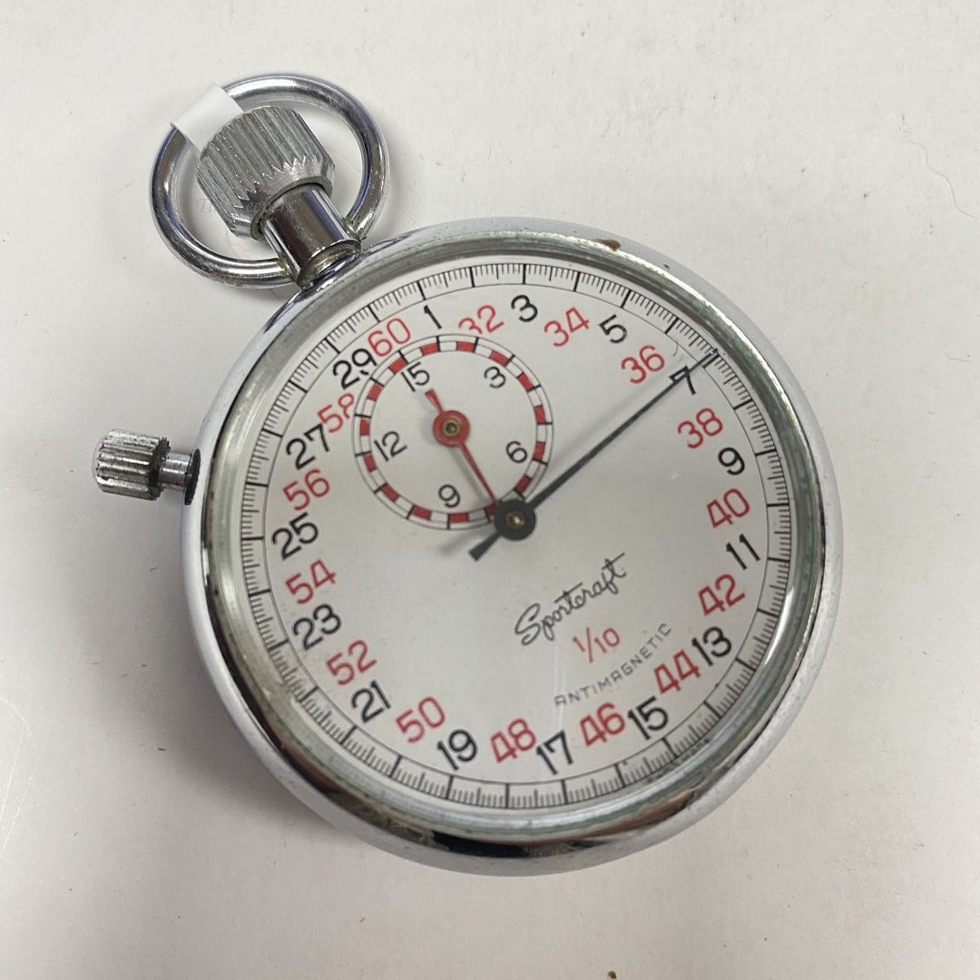 f874 Antique Sportcraft Swiss Silver Tone Mechanical Pocket Stop Watch