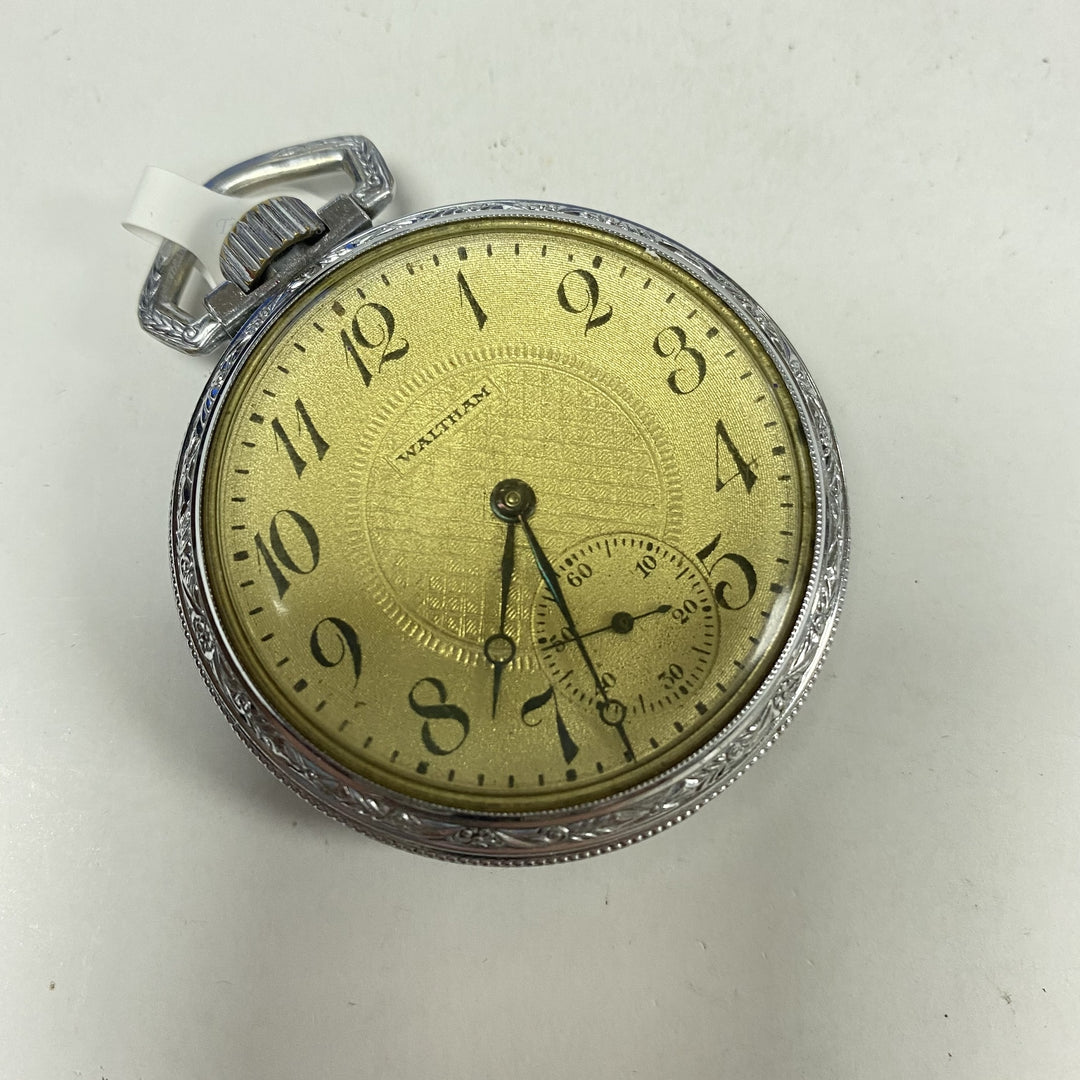 f877 Antique Waltham USA Silver Tone Mechanical Pocket Watch 17J