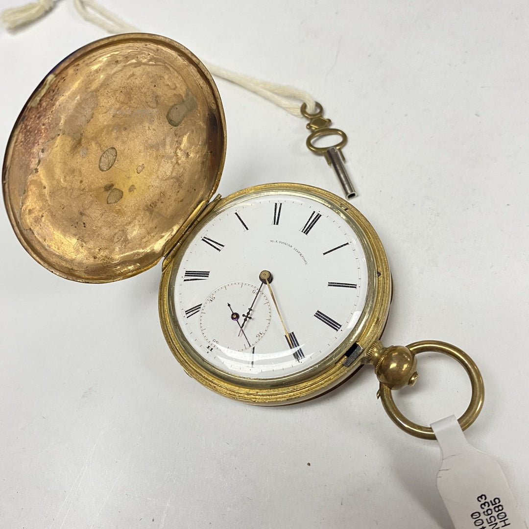 f886 Antique M.J.Tobias Liverpool Gold Tone Mechanical Pocket Watch