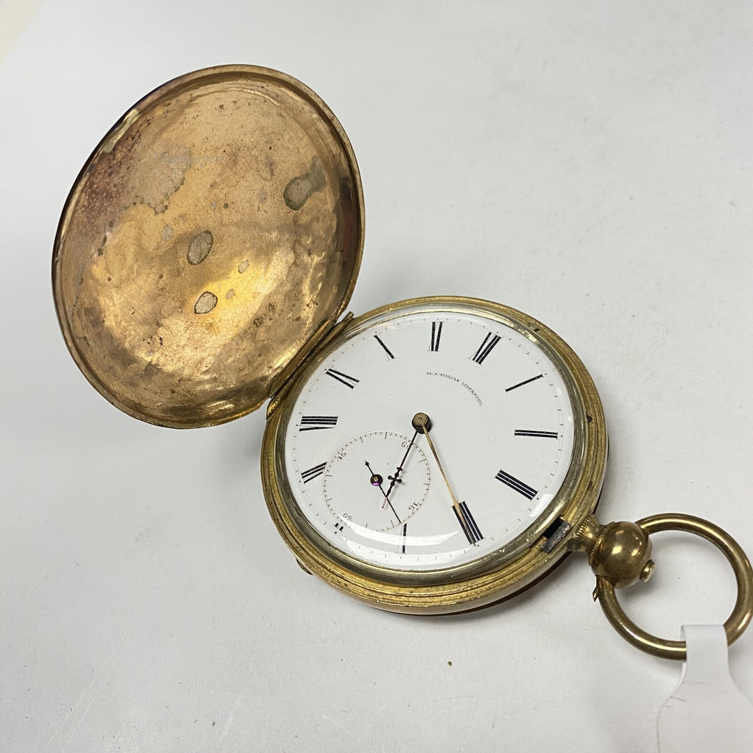 f886 Antique M.J.Tobias Liverpool Gold Tone Mechanical Pocket Watch