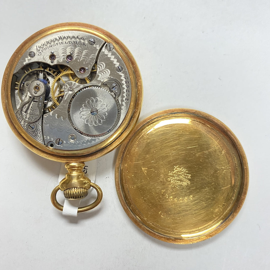 f895 Antique Illinois Gold Tone Mechanical Pocket Watch