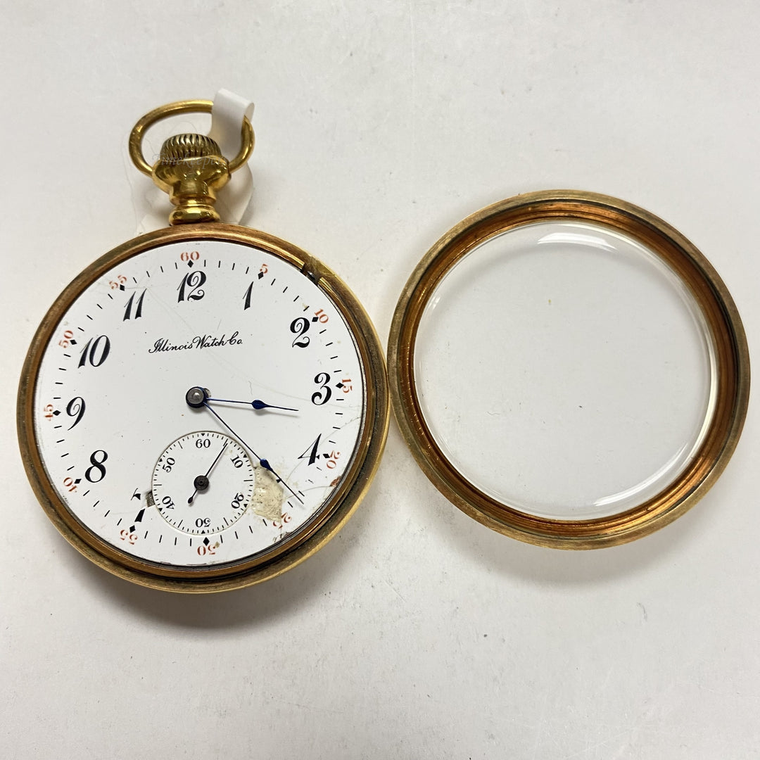 f895 Antique Illinois Gold Tone Mechanical Pocket Watch