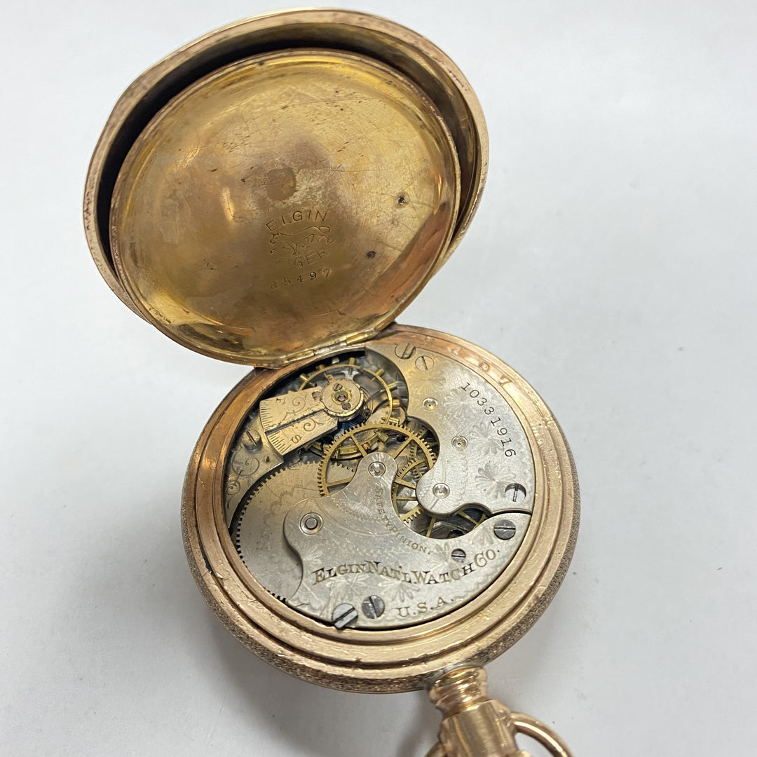 f898 Antique Elgin USA Gold Tone Mechanical Pocket Watch