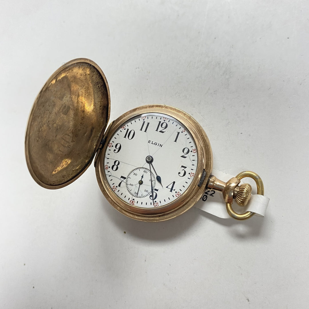 f903 Antique Elgin USA Gold Tone Mechanical Pocket Watch