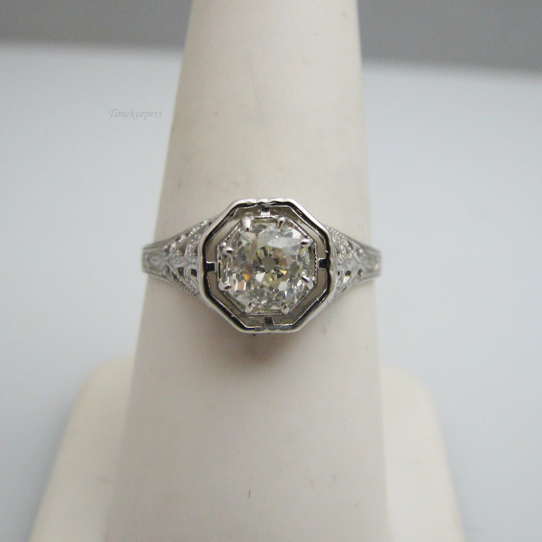 g009 Pretty 14k White Gold Diamond Old Mine Cut Engagement Ring