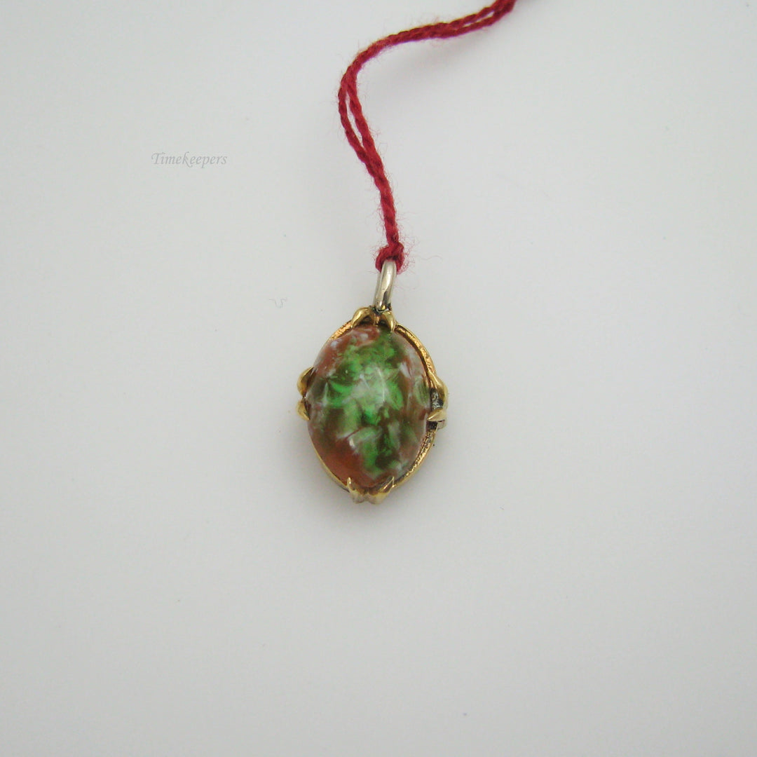 g013 Gold Filled Green &amp; Brown Stone Pendant