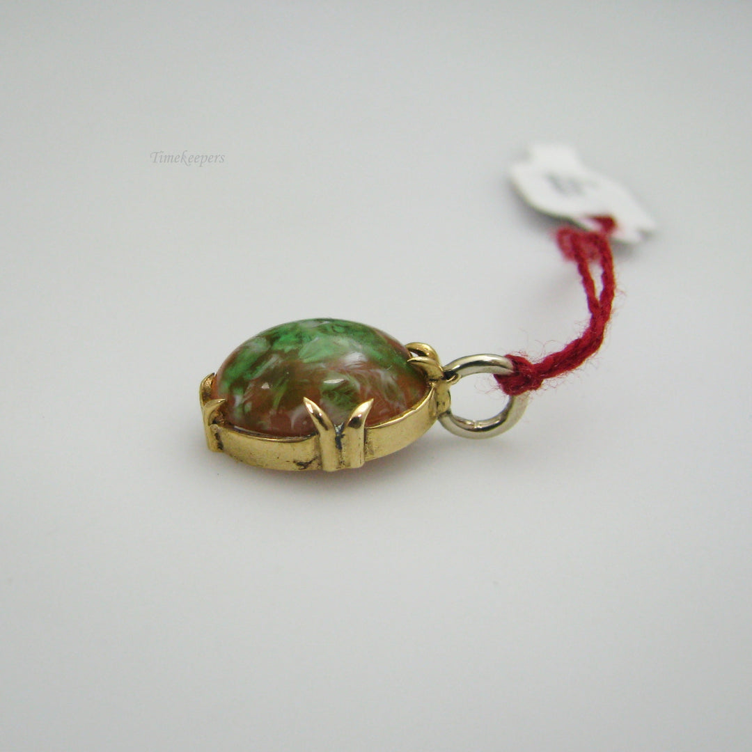 g013 Gold Filled Green &amp; Brown Stone Pendant