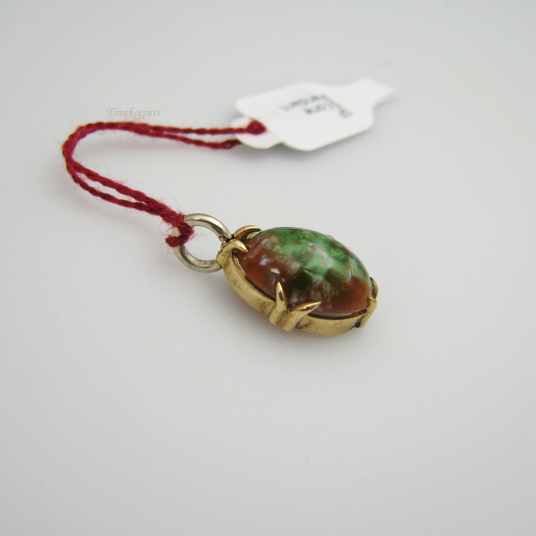 g013 Gold Filled Green &amp; Brown Stone Pendant