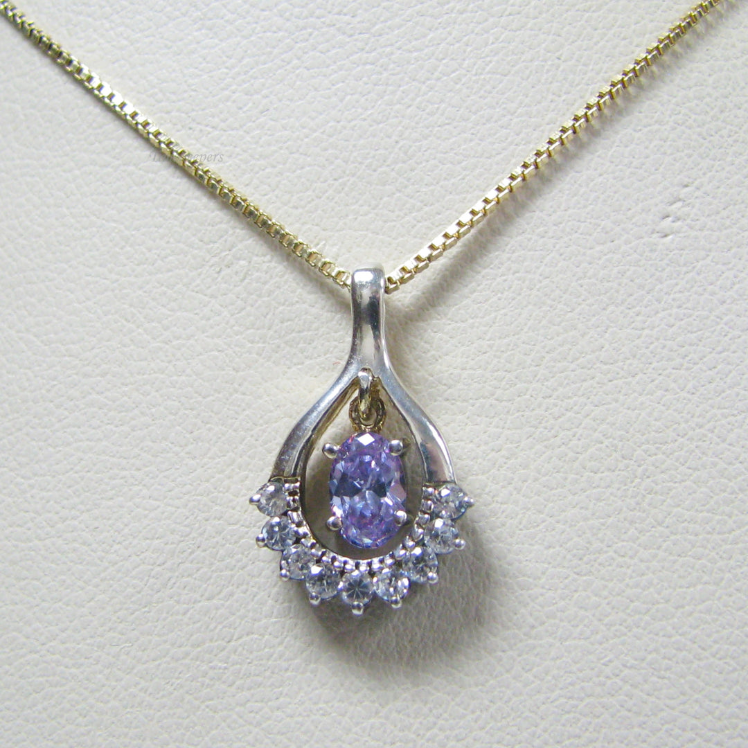 g022 Gold Plated Silver .925 18" Purple Stone Pendant Necklace