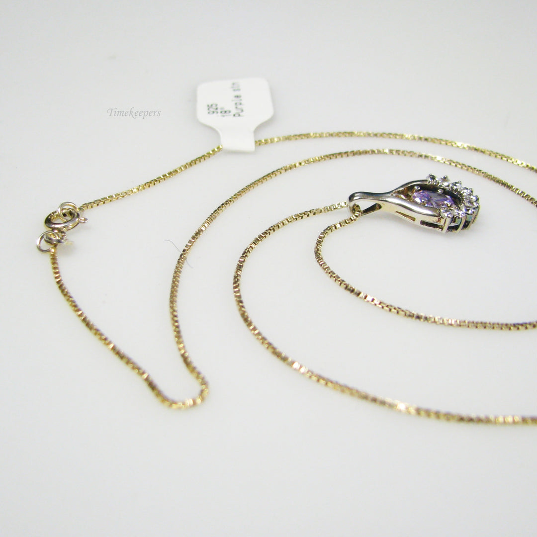 g022 Gold Plated Silver .925 18" Purple Stone Pendant Necklace