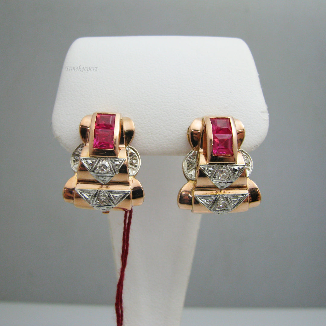 g064 Dazzling 18k Rose Gold Ruby and Diamond Earrings