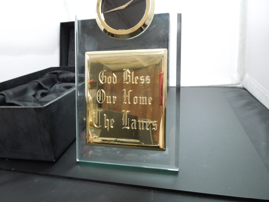 g428 Movado Clock Face in a Glass Plaque with a Home Blessing