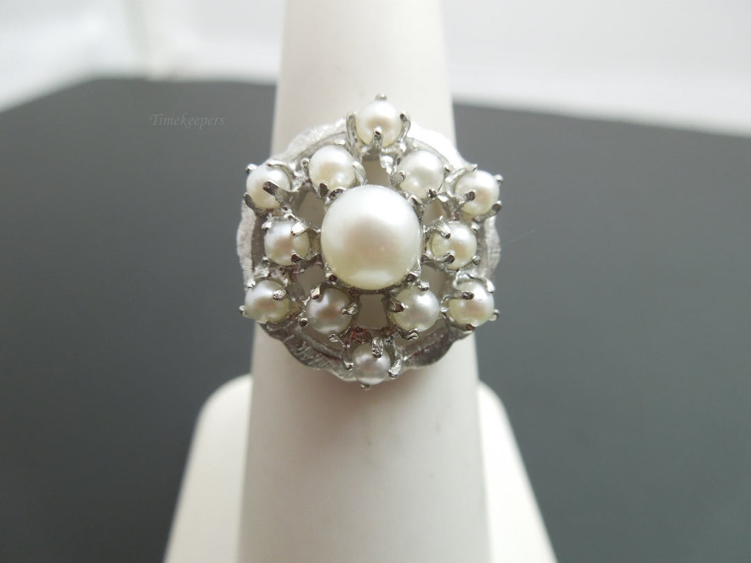 g473 Beautiful Cocktail Style 14k White Gold Pearl Ring Size 5.75