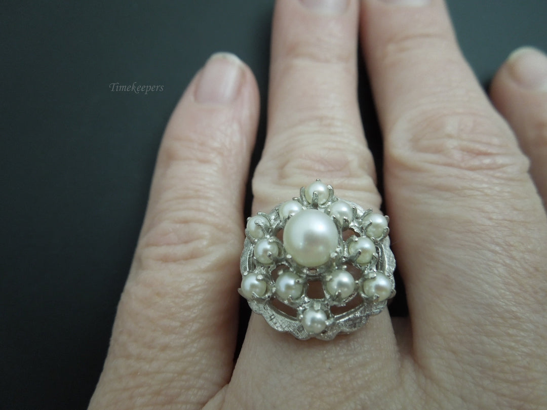 g473 Beautiful Cocktail Style 14k White Gold Pearl Ring Size 5.75