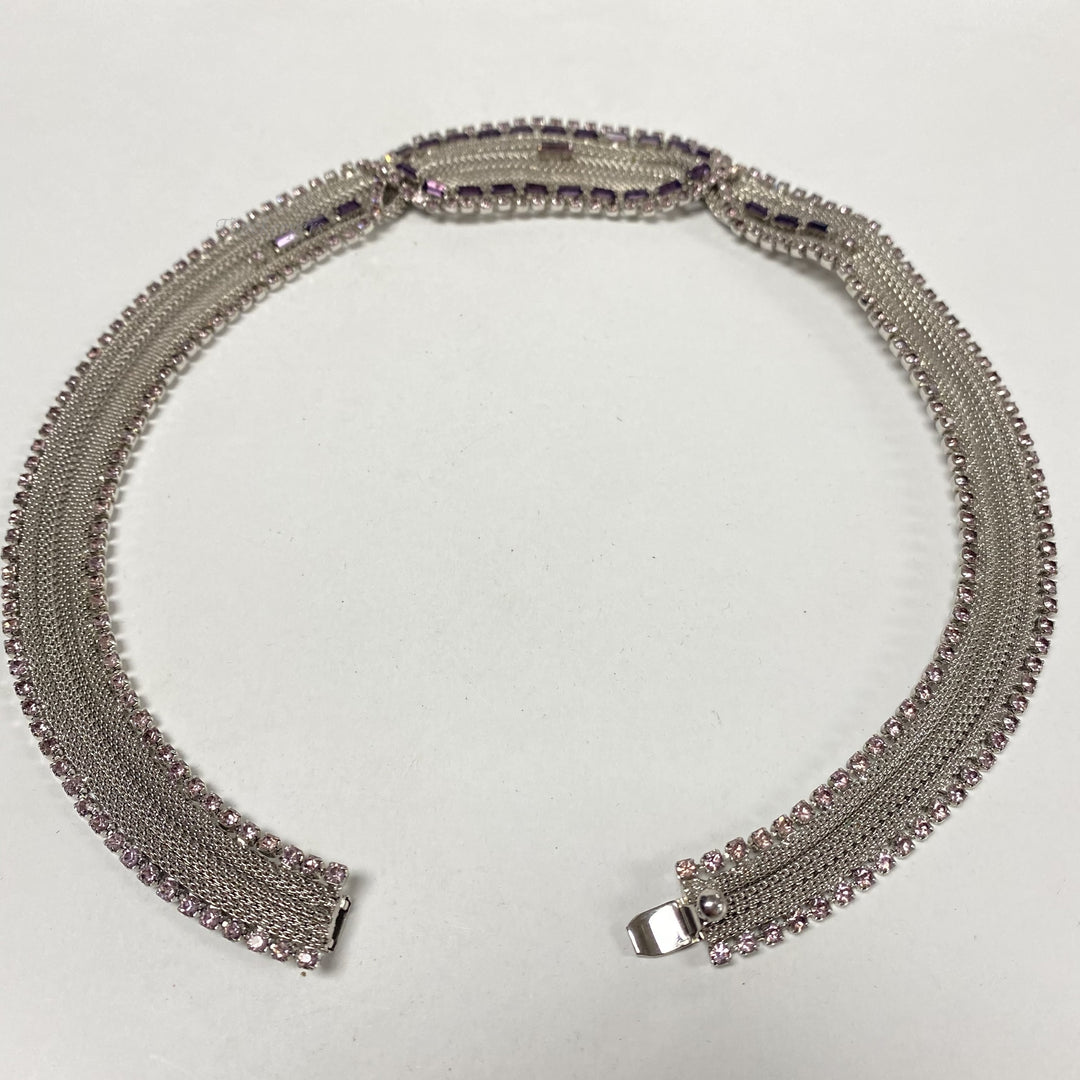 j945 Vintage Stunning Sterling Silver Mesh Designer Necklace Lilac Stone by Hobe